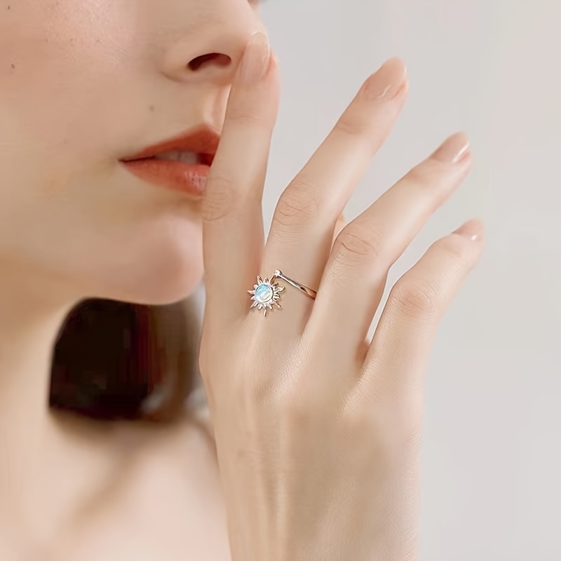 Women's Adjustable S925 Rotatable Sunflower Moonstone Ring
